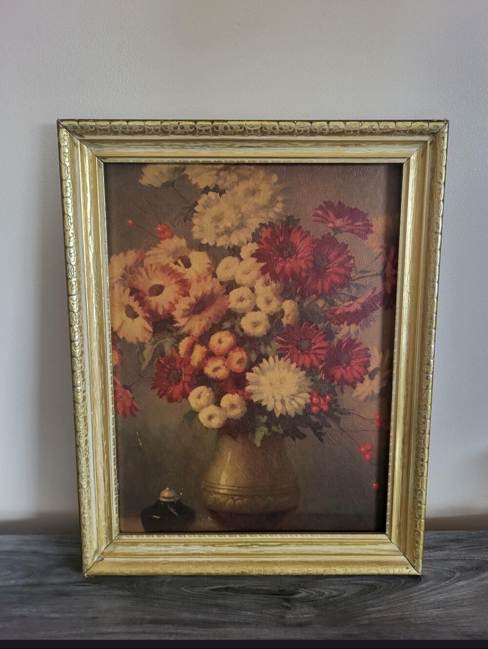 Vintage Framed Autumn Bouquet Still Life Print On Board MCM 14x18